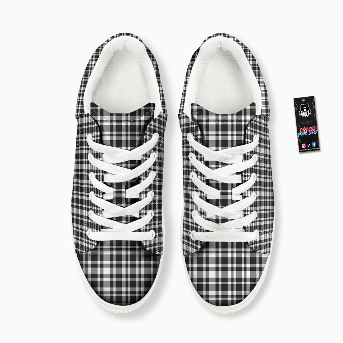 Madras White And Black Print Pattern Platform Shoes-grizzshop