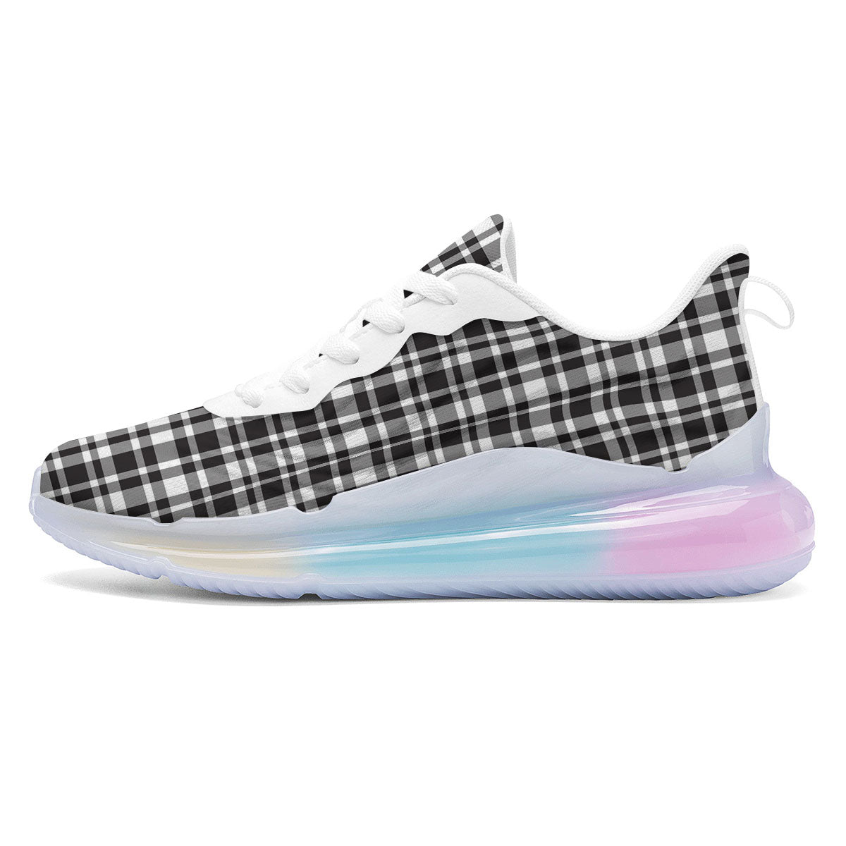 Madras White And Black Print Pattern Running Sneakers-grizzshop