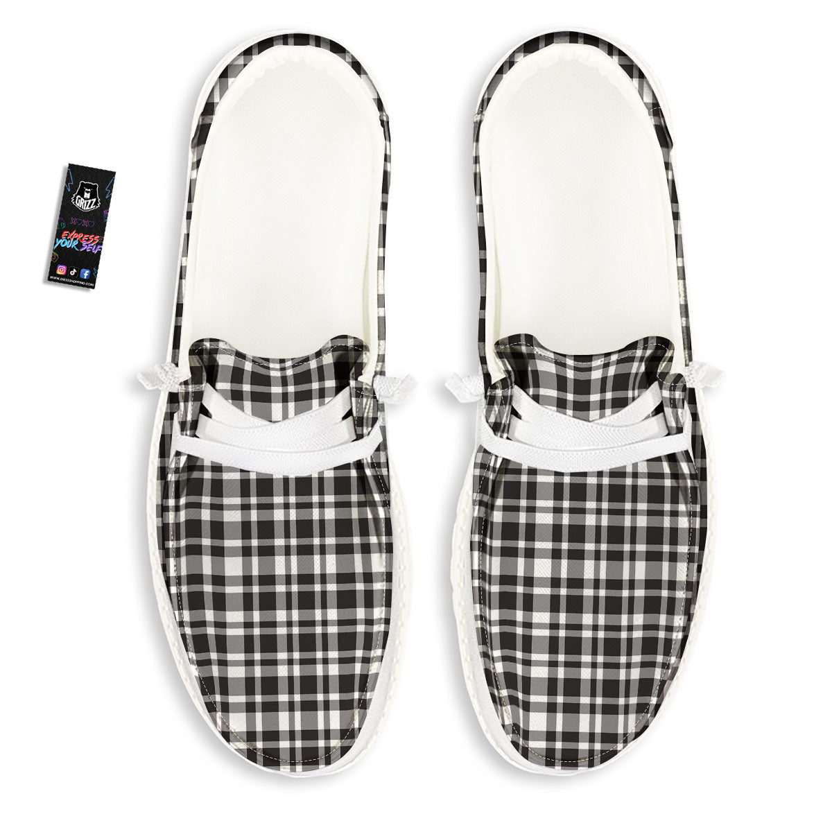 Madras White And Black Print Pattern White Loafers-grizzshop