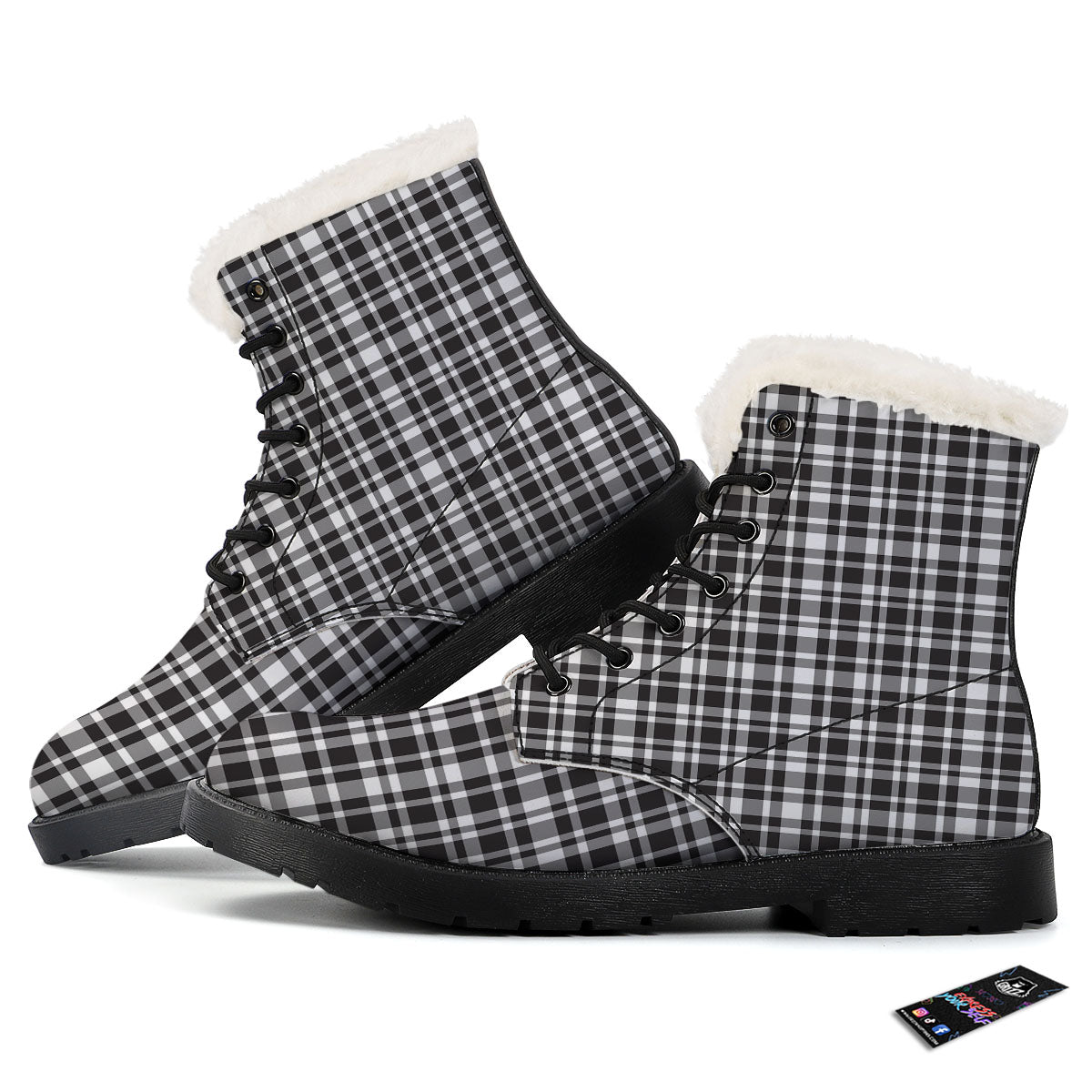 Madras White And Black Print Pattern Winter Boots-grizzshop