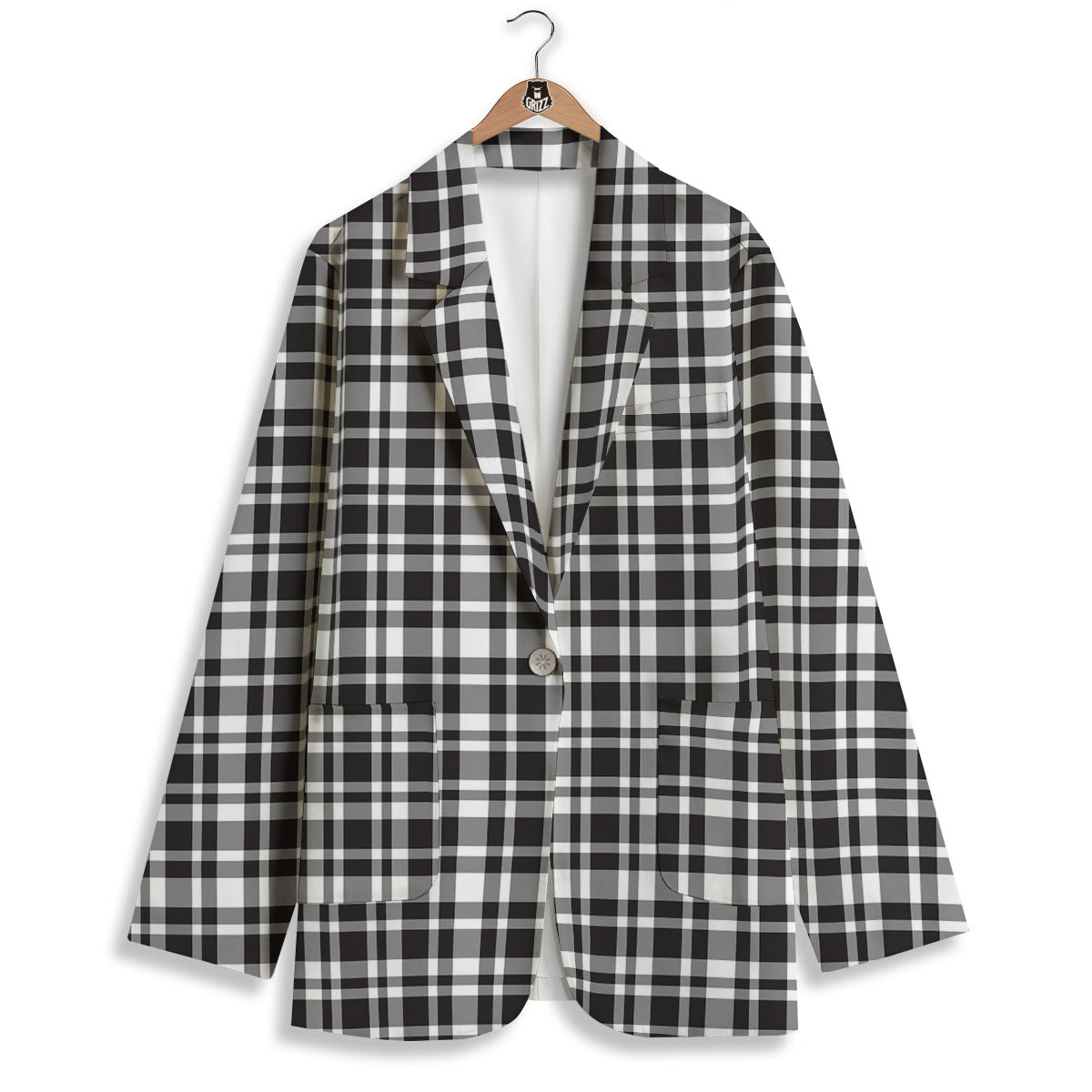 Madras White And Black Print Pattern Women's Blazer-grizzshop
