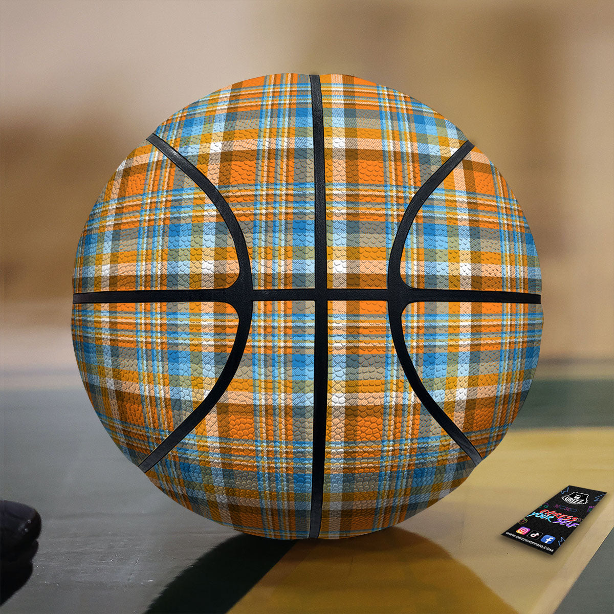 Madras Blue And Orange Print Pattern Basketball