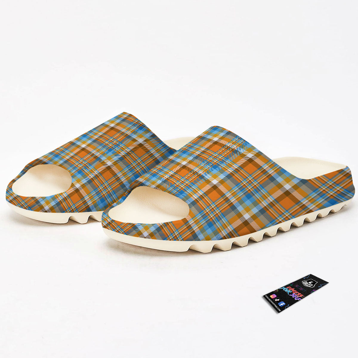 Madras Blue And Orange Print Pattern Sandals-grizzshop