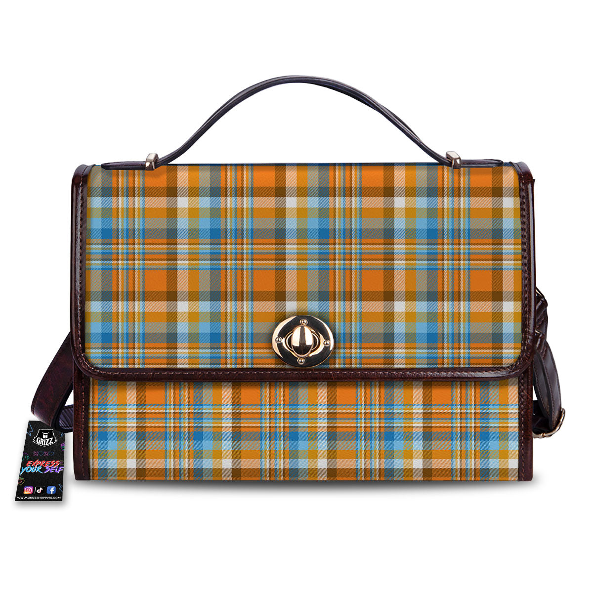 Madras Blue And Orange Print Pattern Women's Satchel Bag