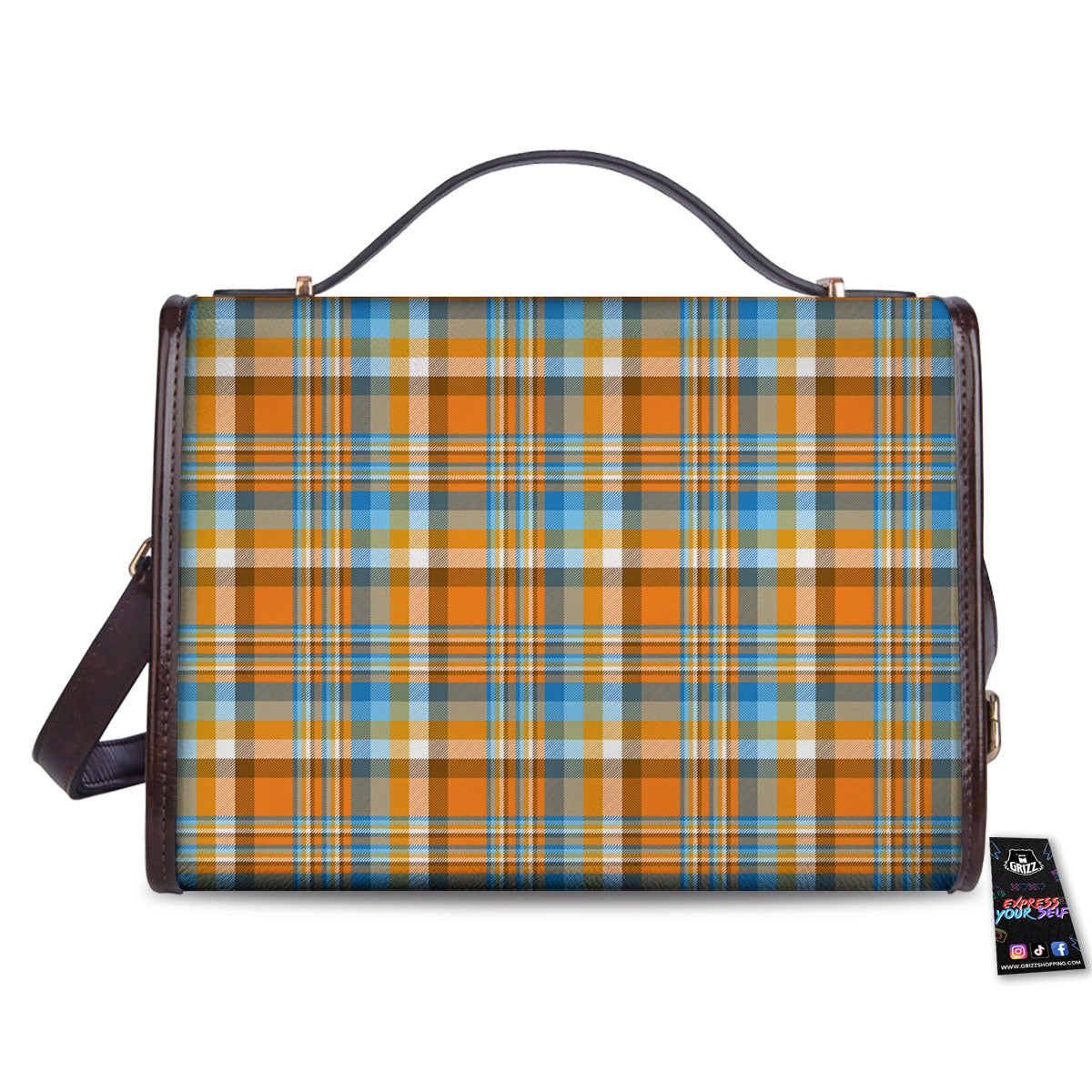Madras Blue And Orange Print Pattern Women's Satchel Bag