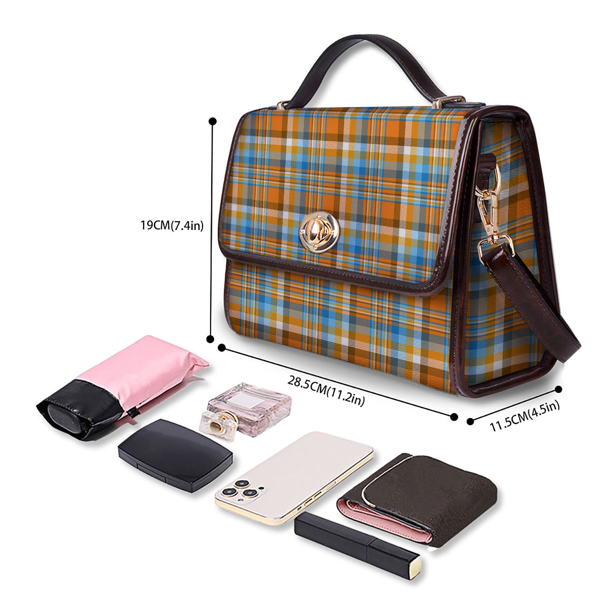 Madras Blue And Orange Print Pattern Women's Satchel Bag
