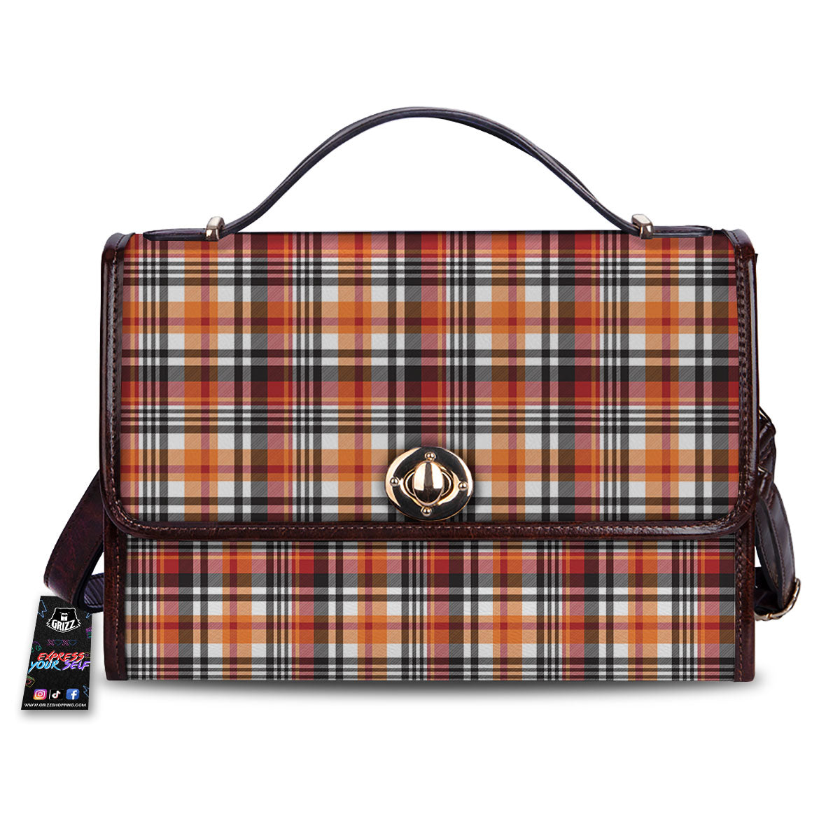 Madras Plaid Black And Orange Print Pattern Women's Satchel Bag
