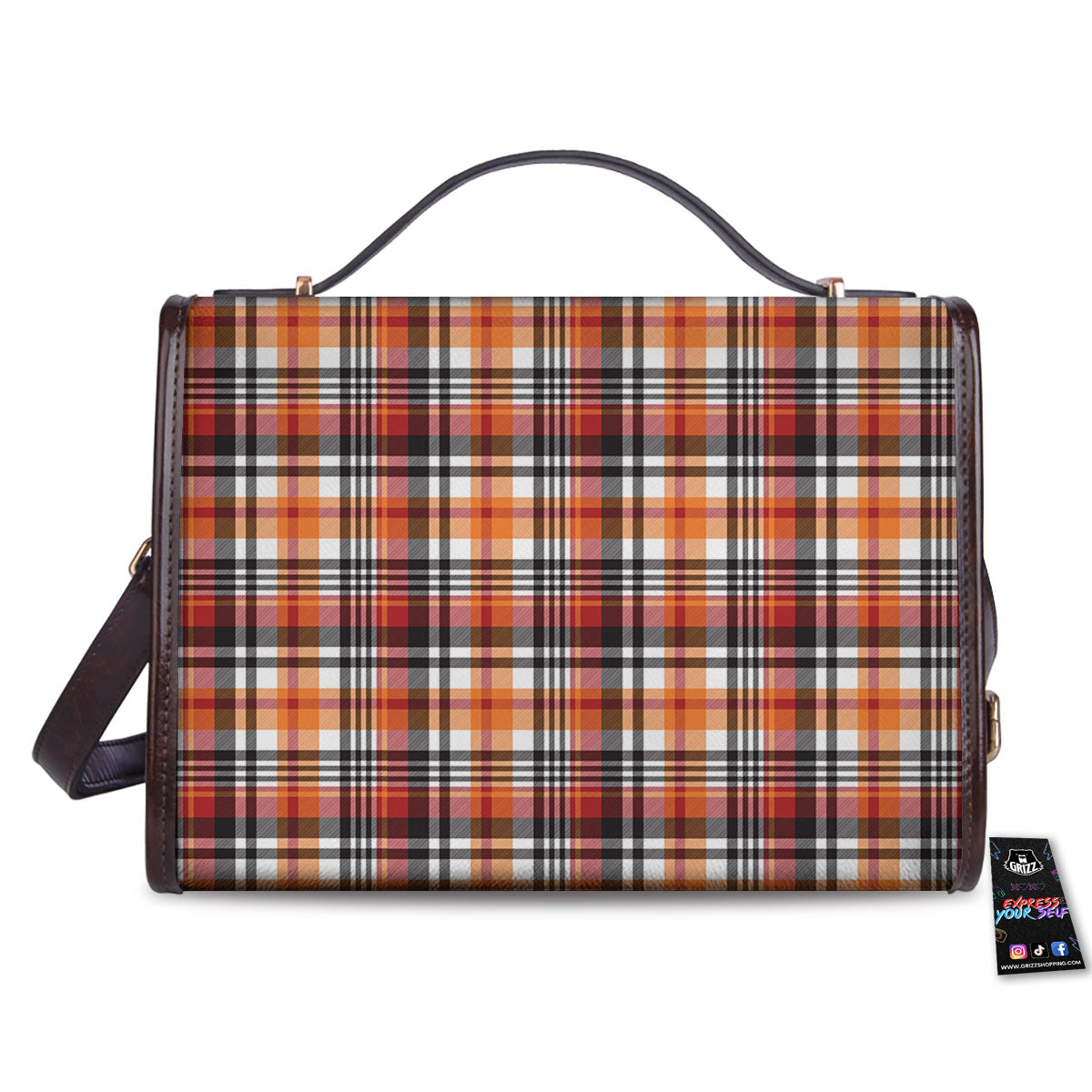 Madras Plaid Black And Orange Print Pattern Women's Satchel Bag