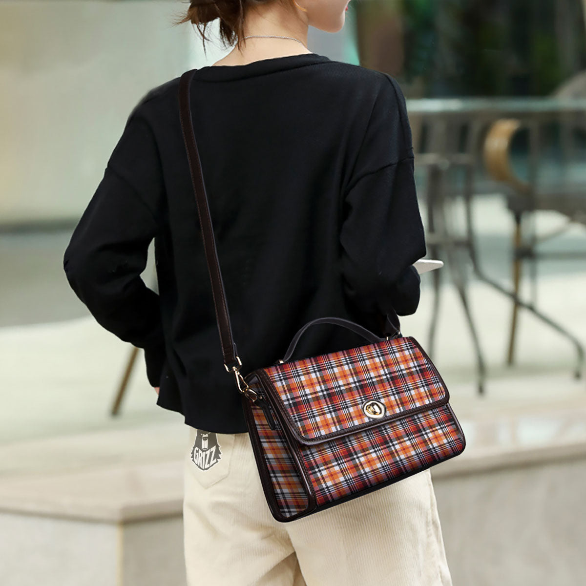 Madras Plaid Black And Orange Print Pattern Women's Satchel Bag