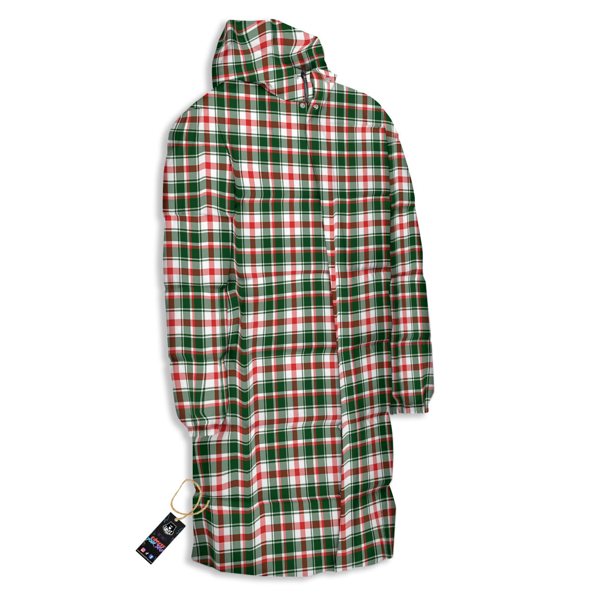 Madras Plaid Christmas Print Long Down Jacket
