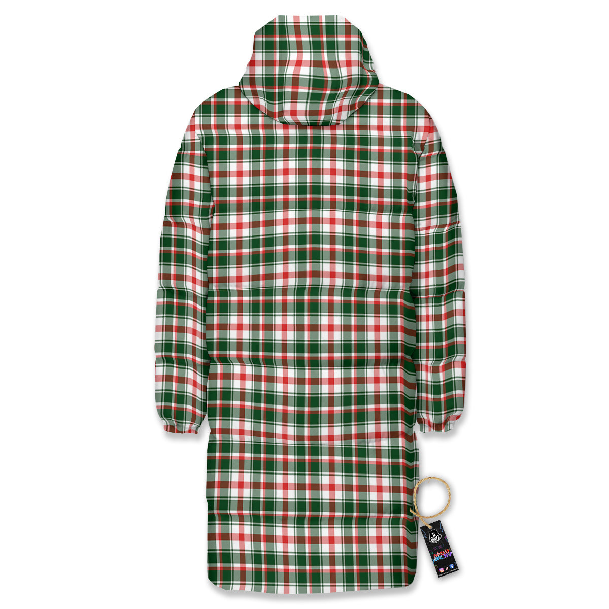 Madras Plaid Christmas Print Long Down Jacket