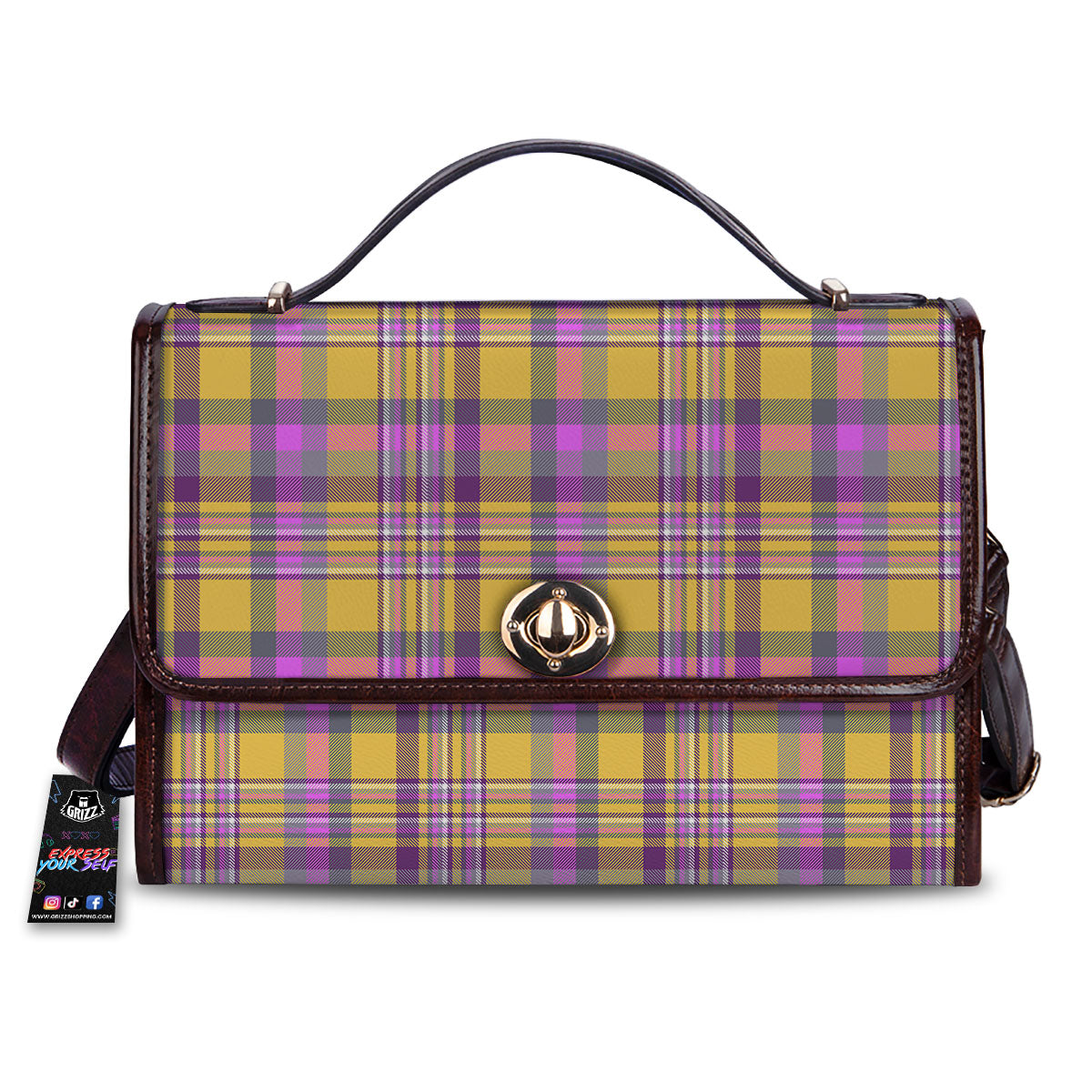 Madras Plaid Orange And Purple Print Pattern Women's Satchel Bag
