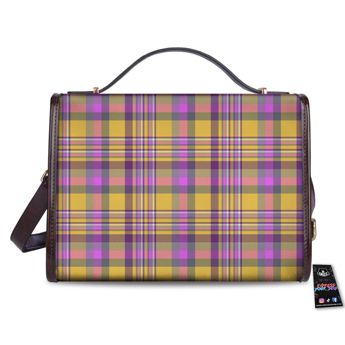 Madras Plaid Orange And Purple Print Pattern Women's Satchel Bag