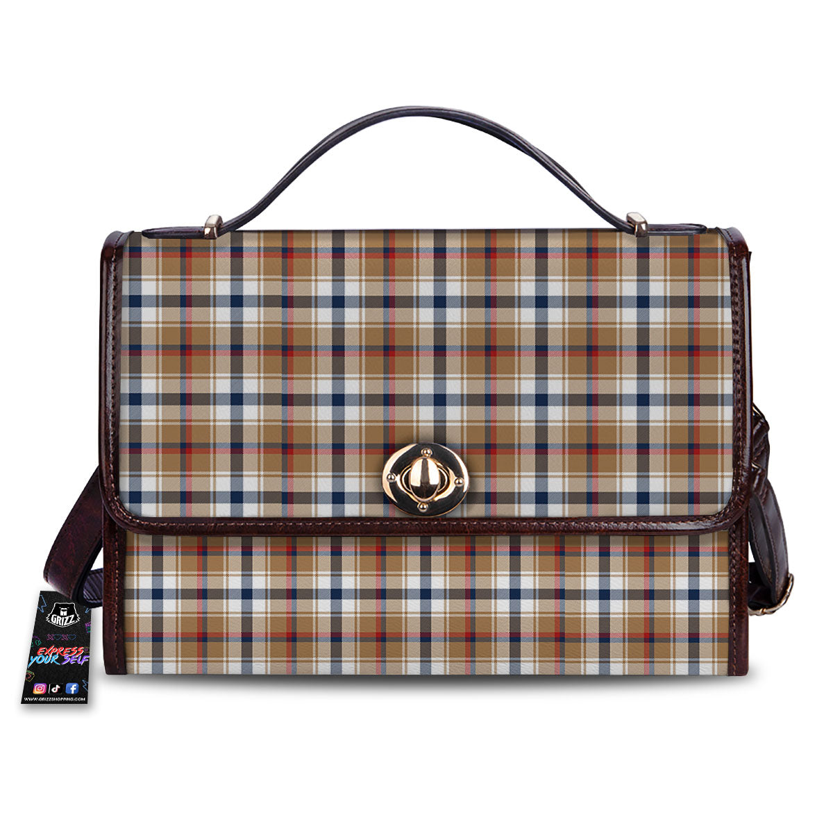 Madras Plaid Red Blue And Beige Print Women's Satchel Bag