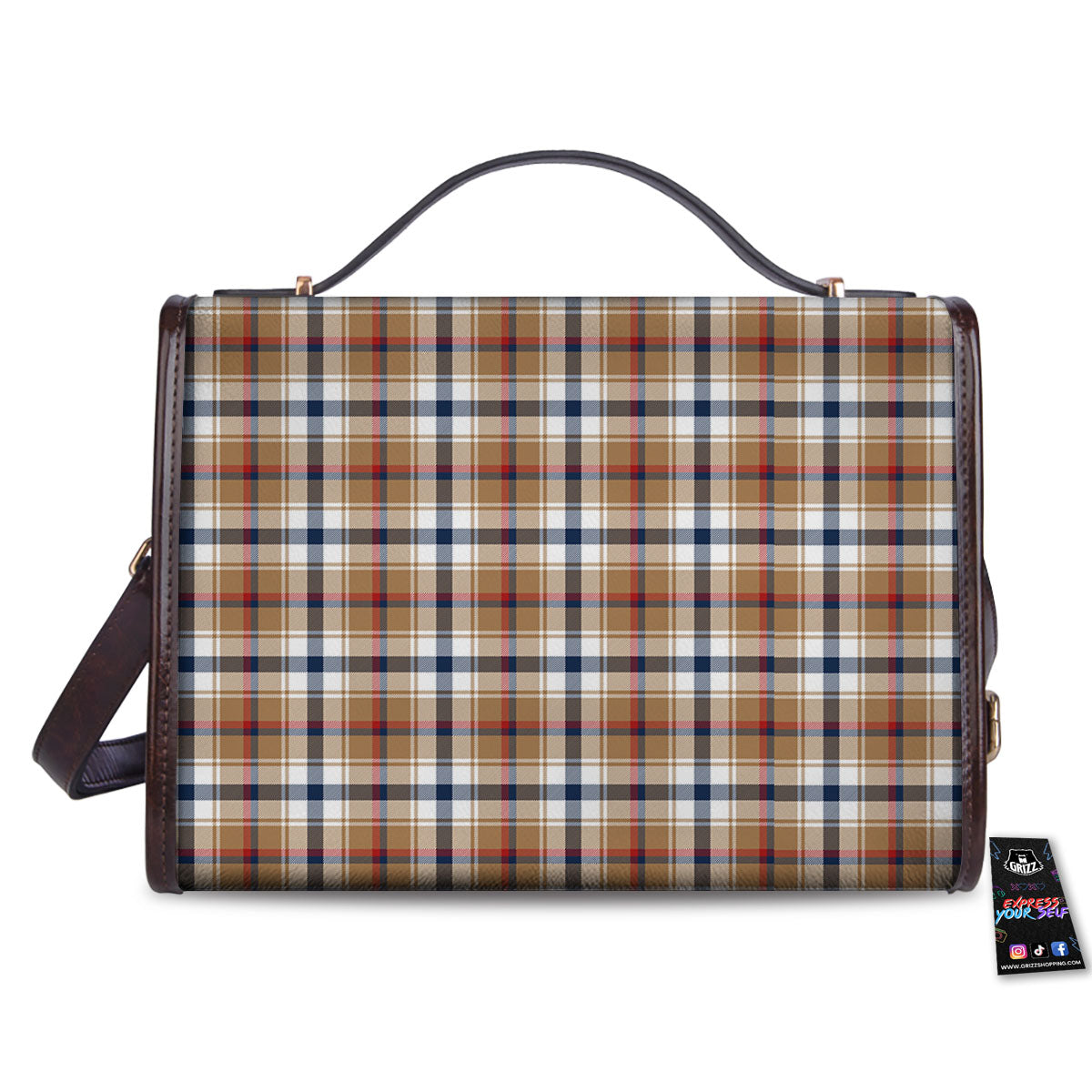 Madras Plaid Red Blue And Beige Print Women's Satchel Bag