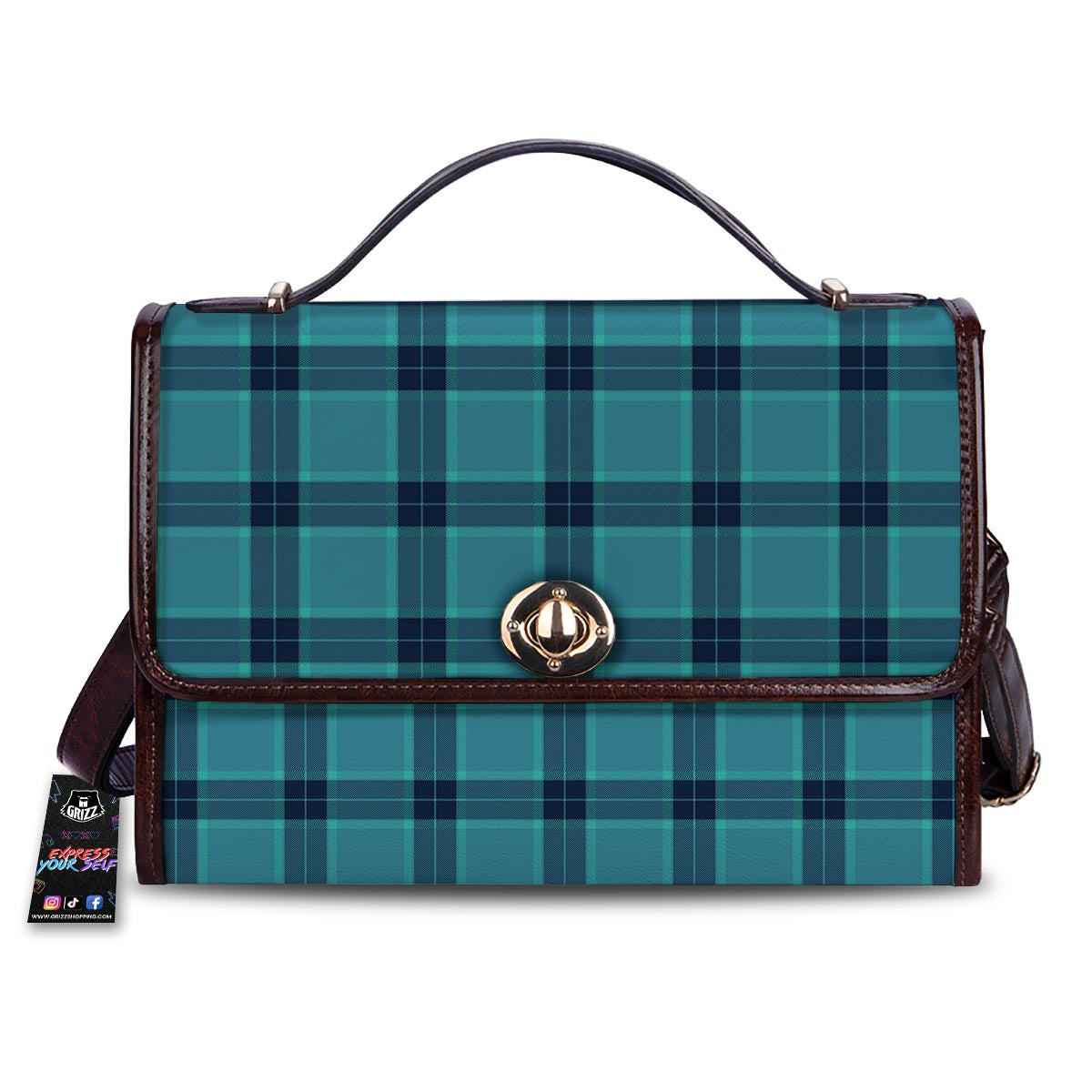 Madras Teal Print Pattern Women's Satchel Bag