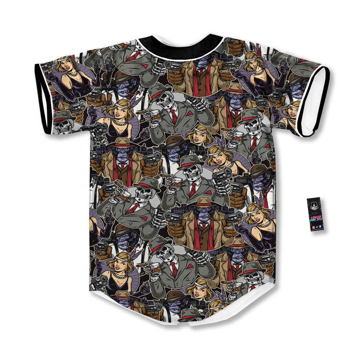 Mafia And Gangsters Print Pattern Baseball Jersey-grizzshop
