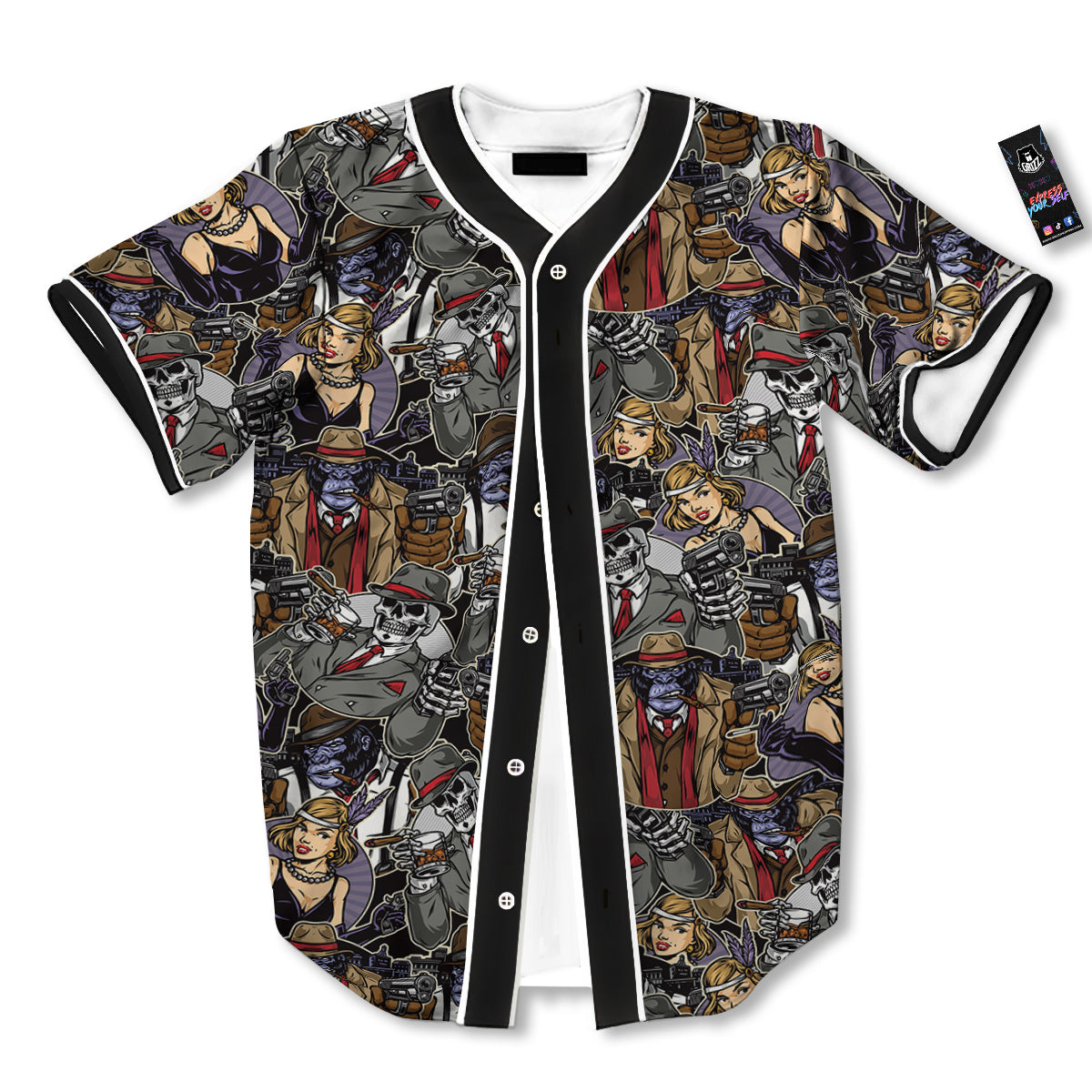 Mafia And Gangsters Print Pattern Baseball Jersey-grizzshop