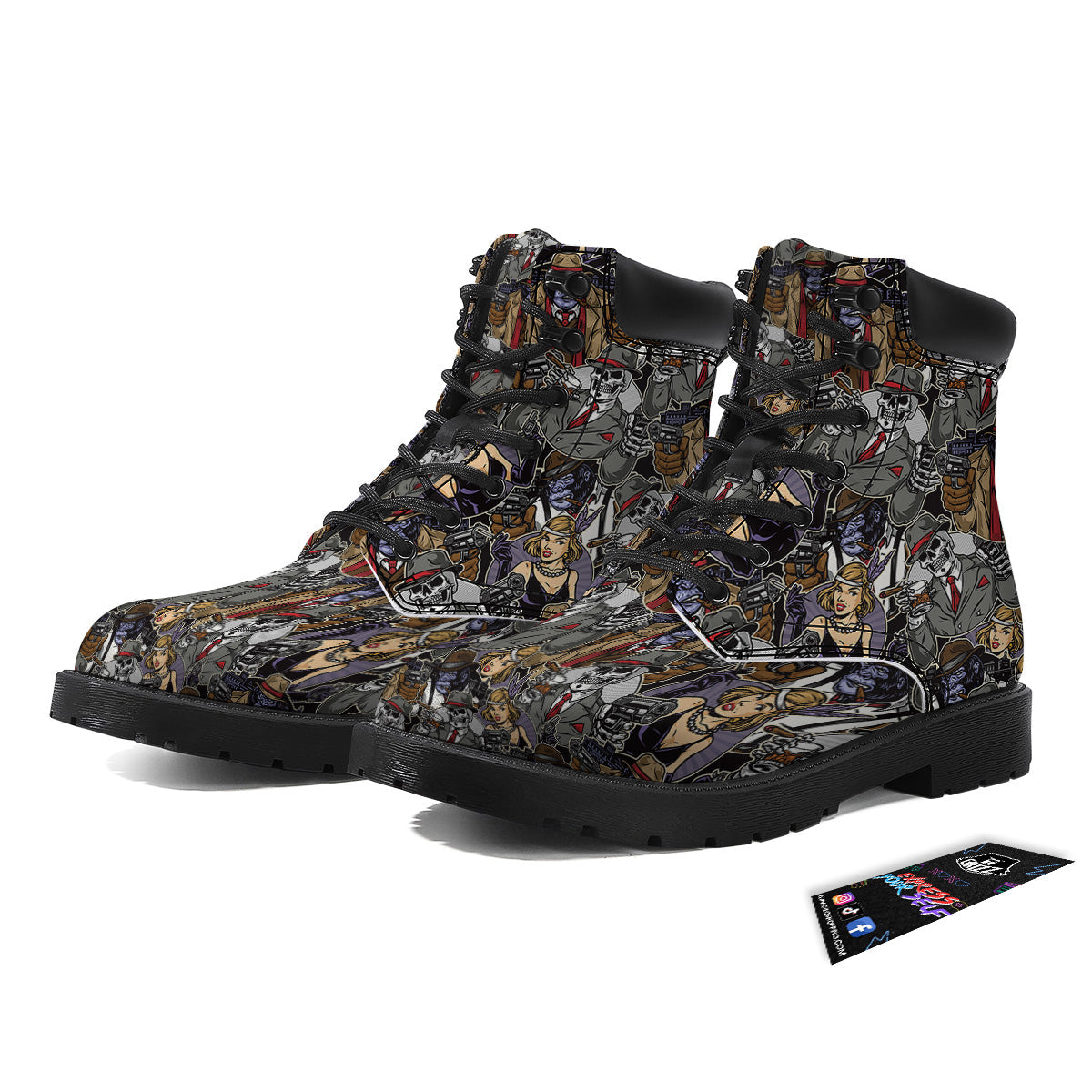 Mafia And Gangsters Print Pattern Boots-grizzshop