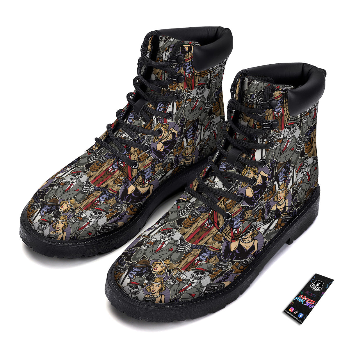 Mafia And Gangsters Print Pattern Boots-grizzshop