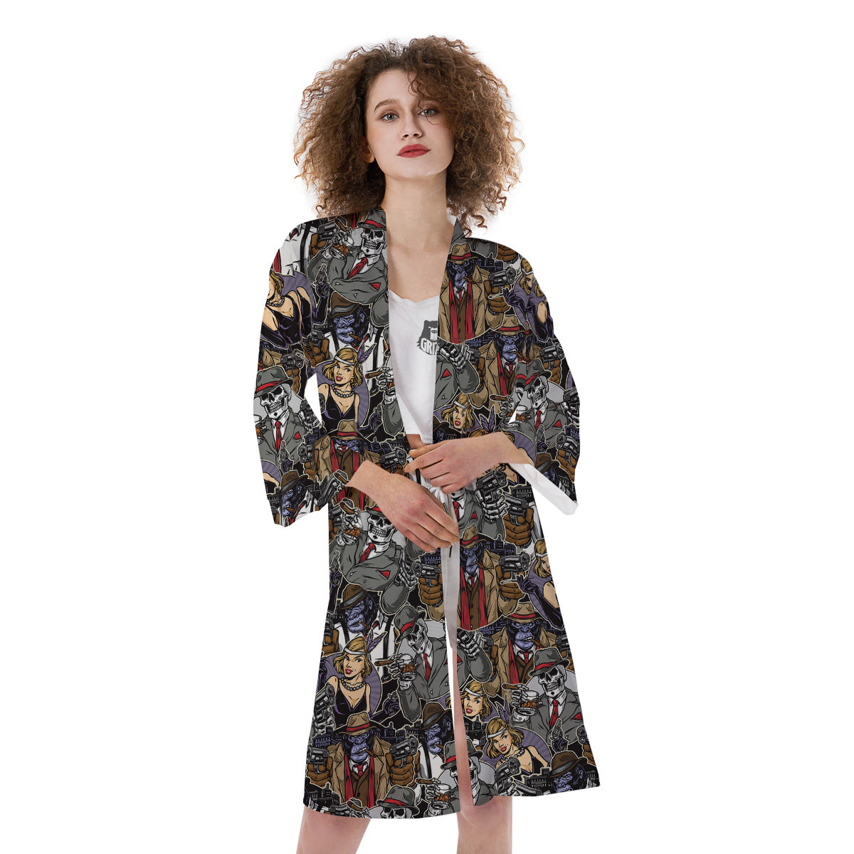 Mafia And Gangsters Print Pattern Kimono-grizzshop