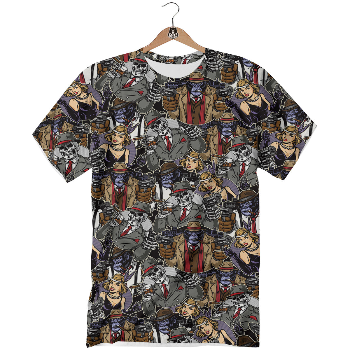 Mafia And Gangsters Print Pattern T-Shirt-grizzshop