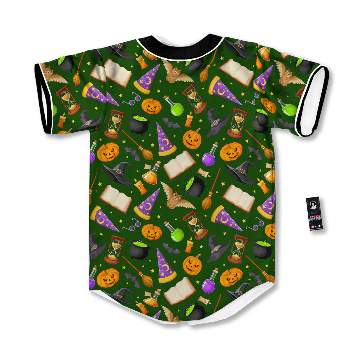 Magical Symbols And Green Print Pattern Baseball Jersey-grizzshop