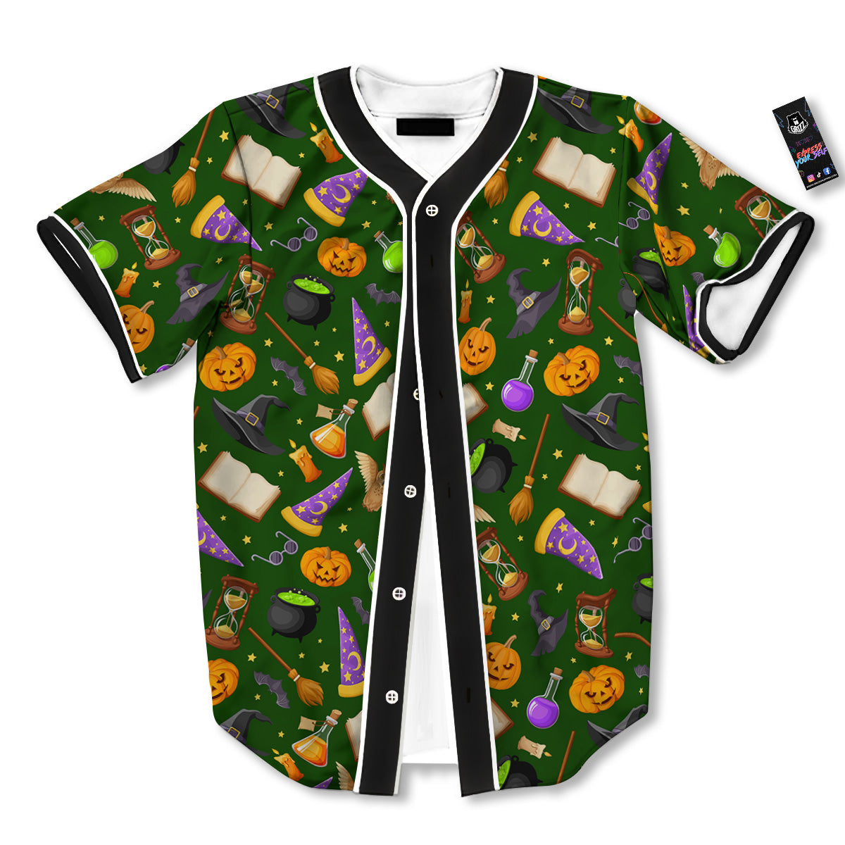 Magical Symbols And Green Print Pattern Baseball Jersey-grizzshop