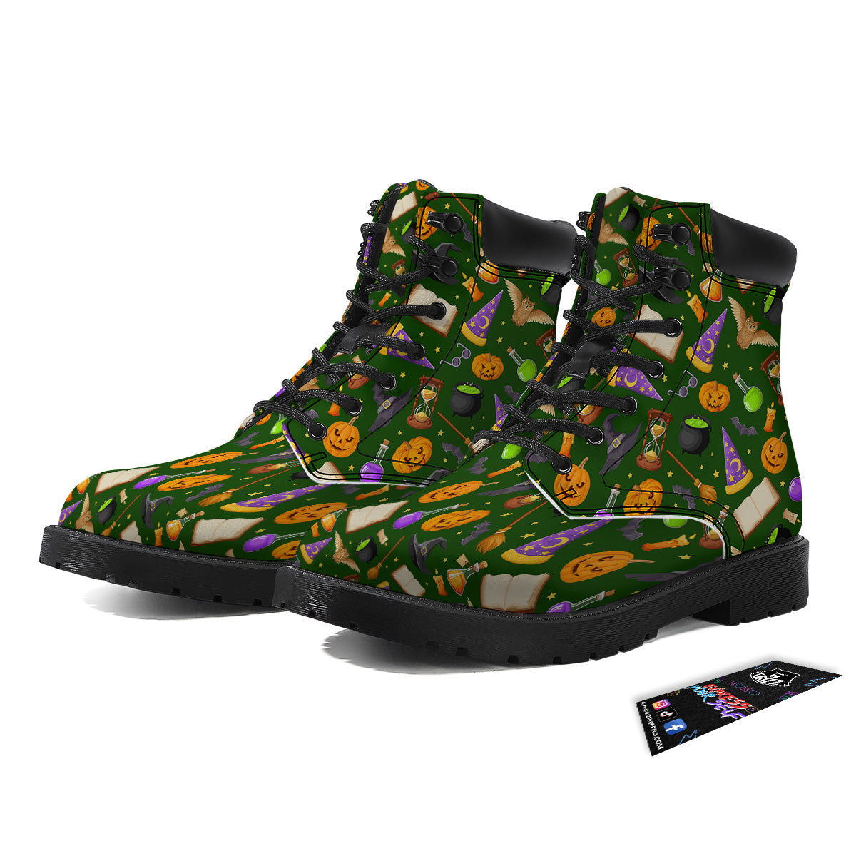 Magical Symbols And Green Print Pattern Boots-grizzshop