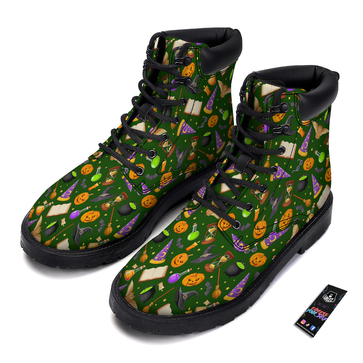 Magical Symbols And Green Print Pattern Boots-grizzshop