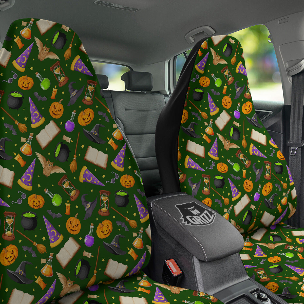 Magical Symbols And Green Print Pattern Car Seat Covers-grizzshop