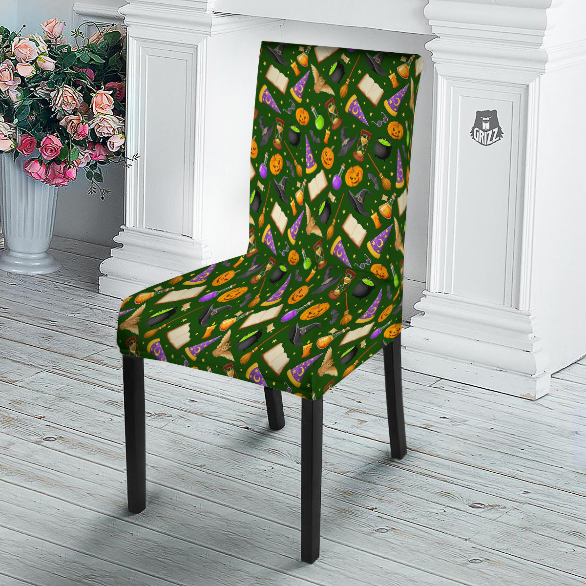 Magical Symbols And Green Print Pattern Dining Chair Slipcover-grizzshop