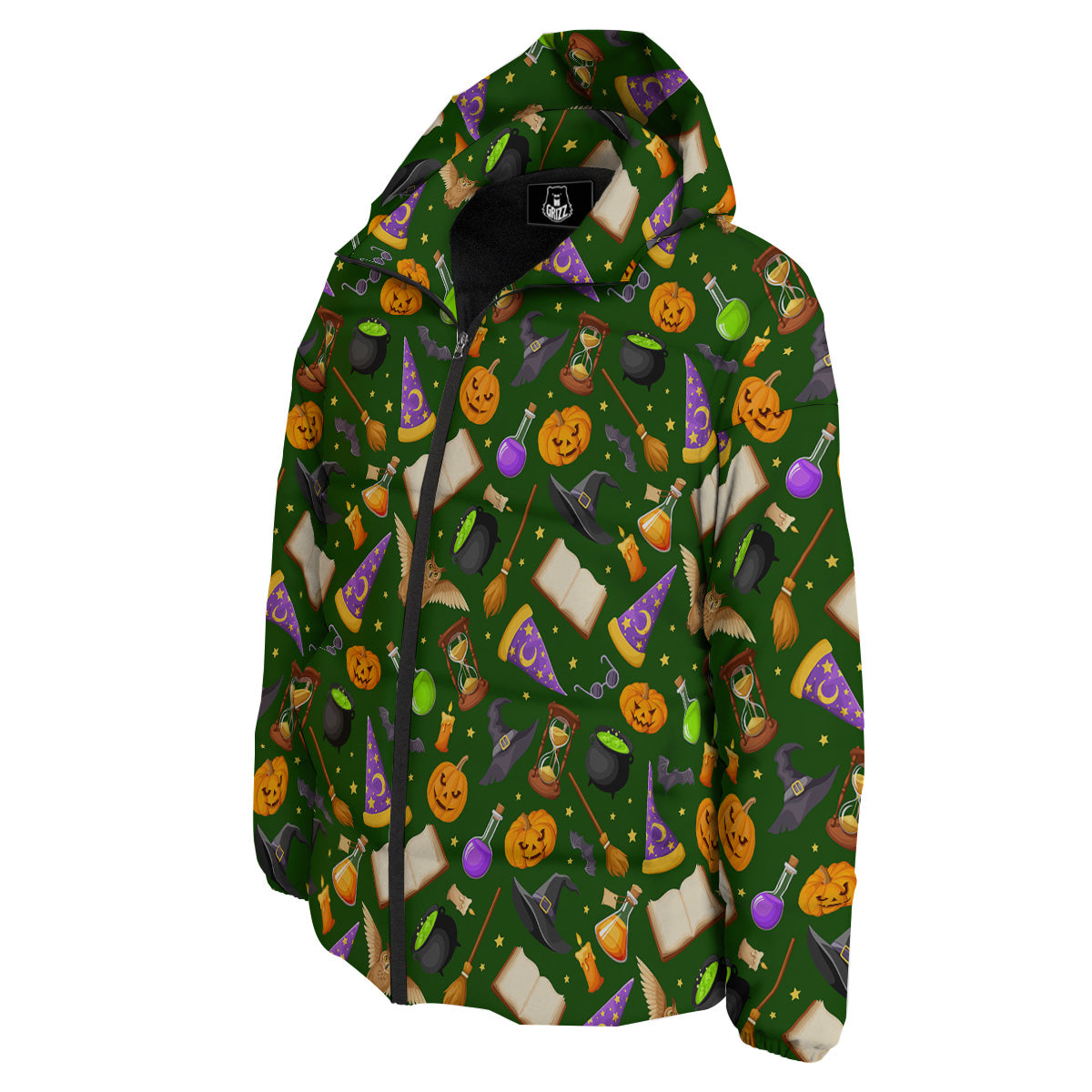 Magical Symbols And Green Print Pattern Down Jacket-grizzshop