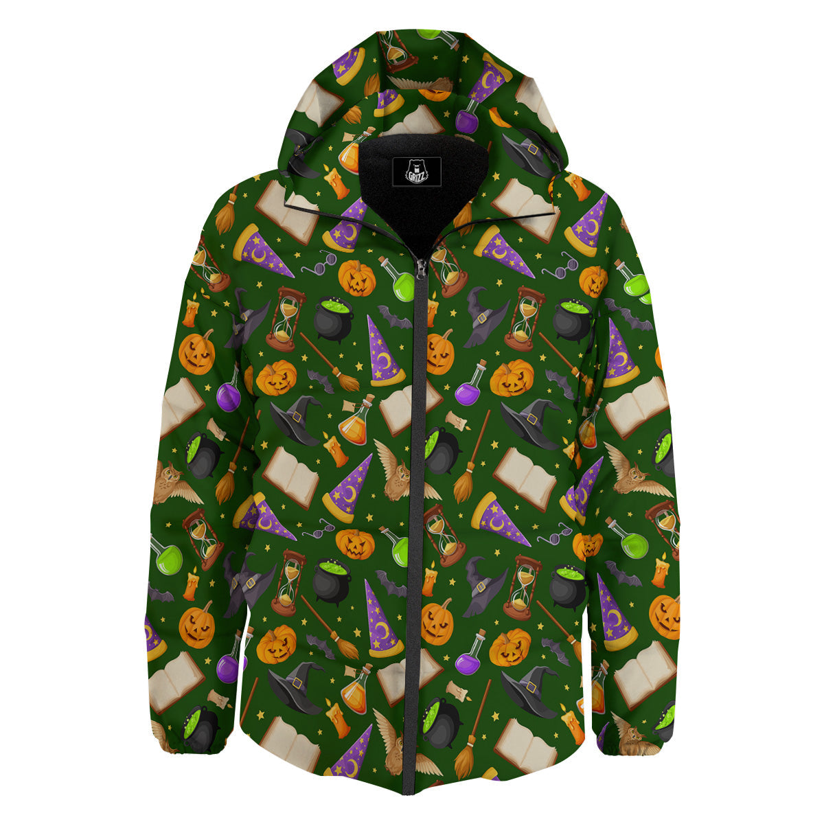 Magical Symbols And Green Print Pattern Down Jacket-grizzshop