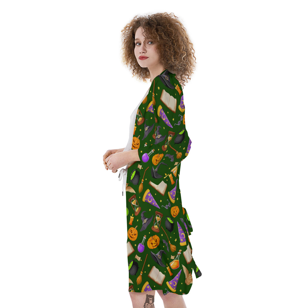 Magical Symbols And Green Print Pattern Kimono-grizzshop