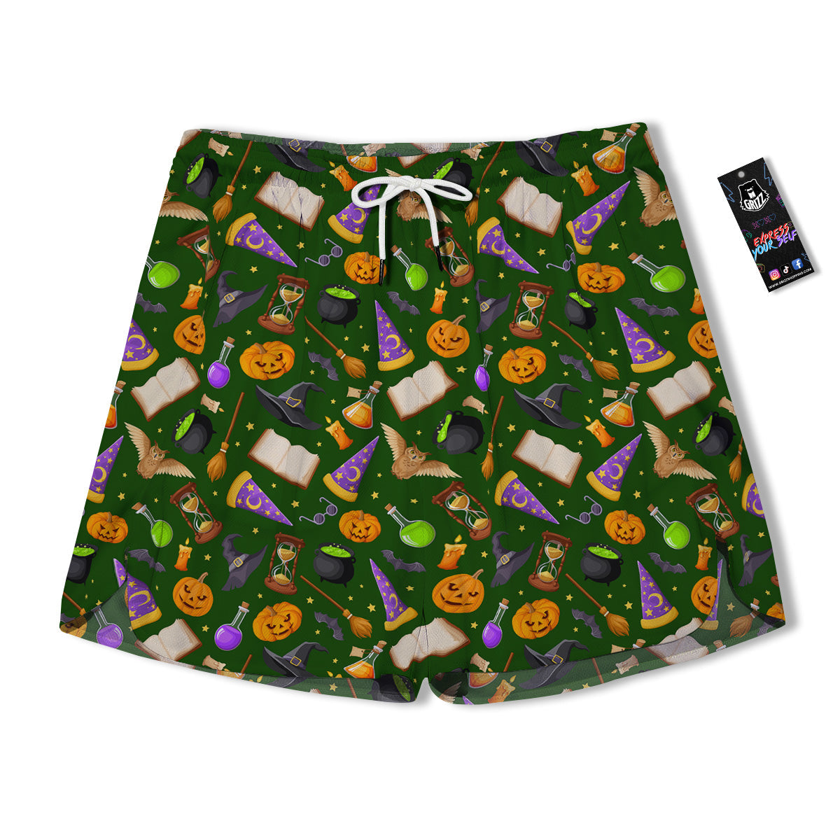 Magical Symbols And Green Print Pattern Men's Running Shorts-grizzshop