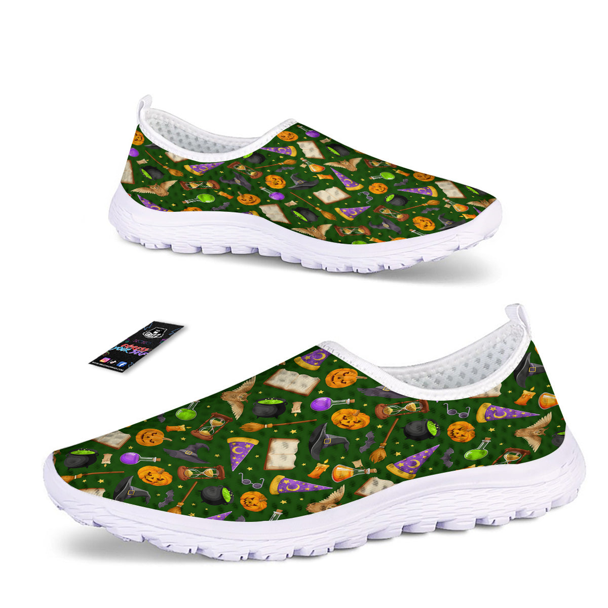 Magical Symbols And Green Print Pattern Nurse Shoes-grizzshop