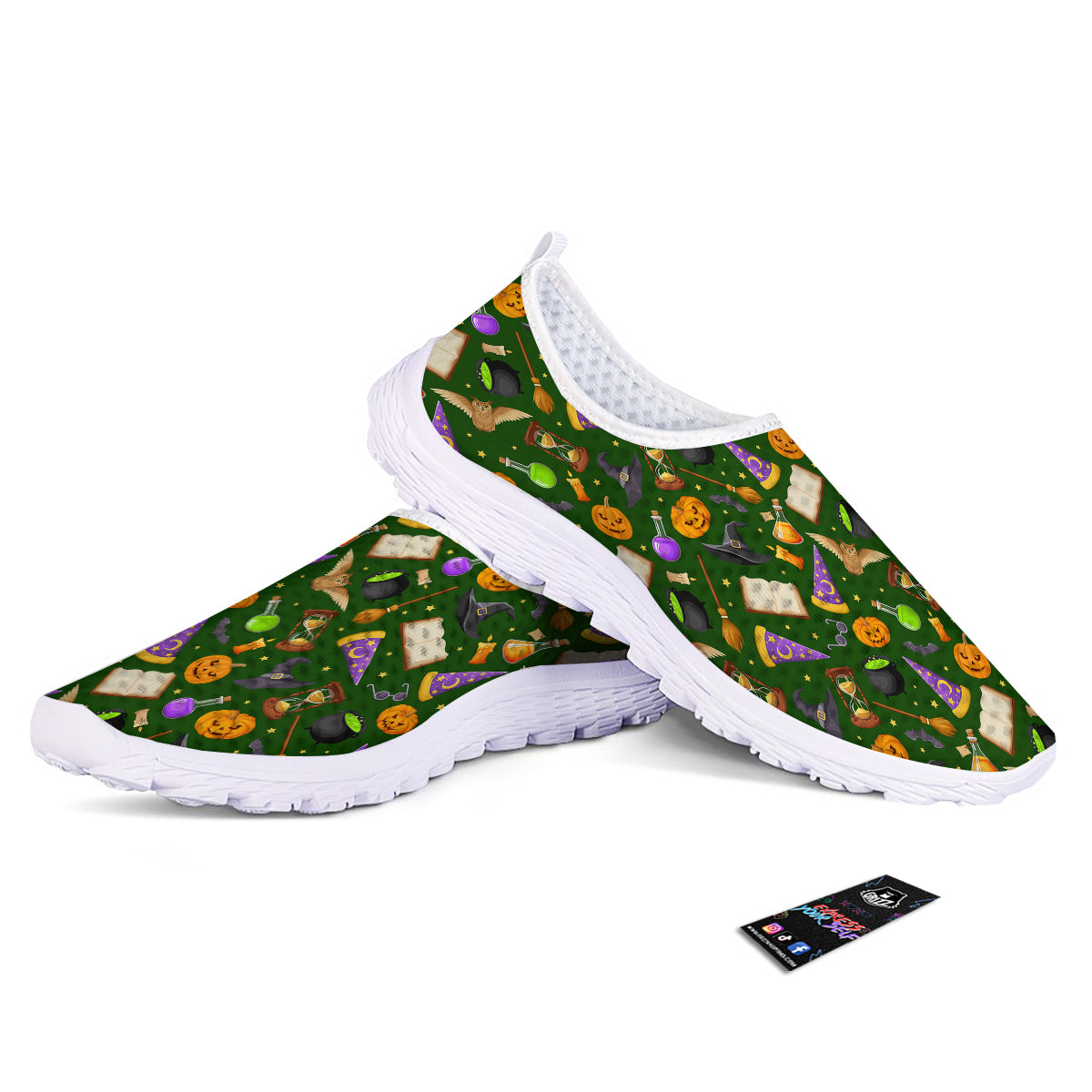 Magical Symbols And Green Print Pattern Nurse Shoes-grizzshop