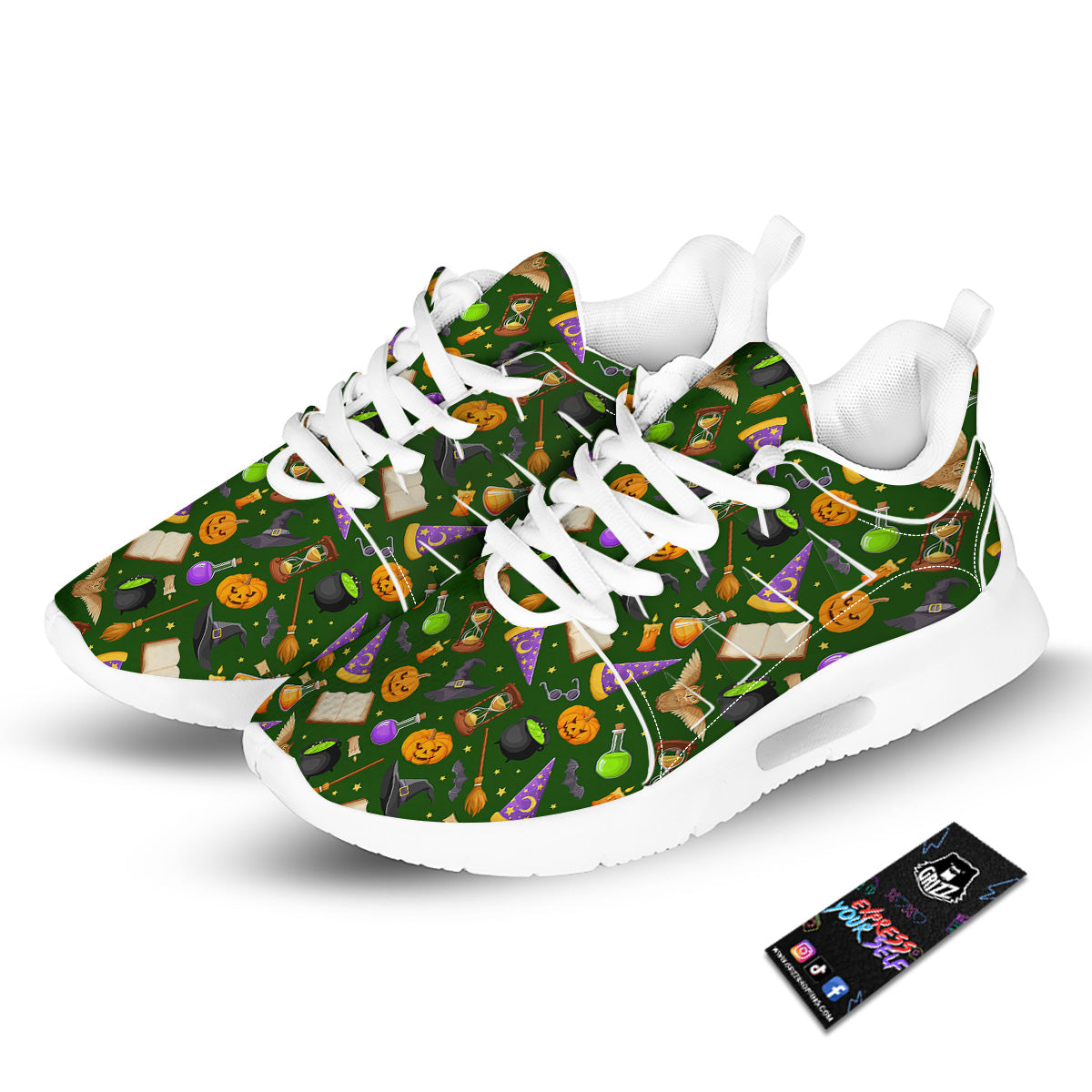 Magical Symbols And Green Print Pattern Tennis Shoes-grizzshop