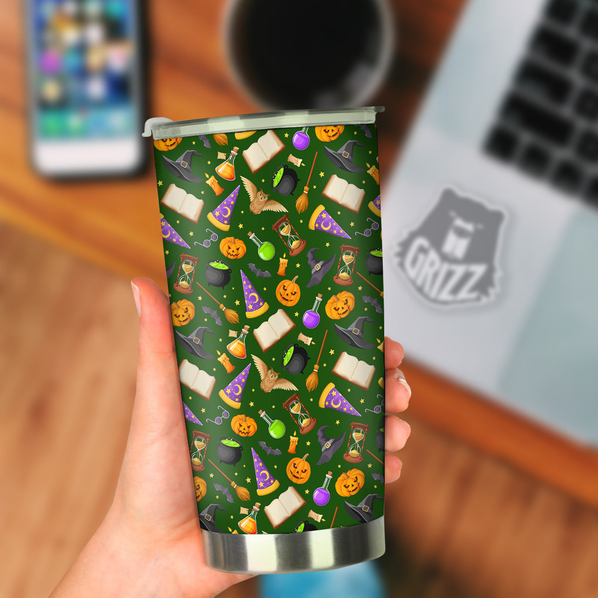 Magical Symbols And Green Print Pattern Tumbler-grizzshop