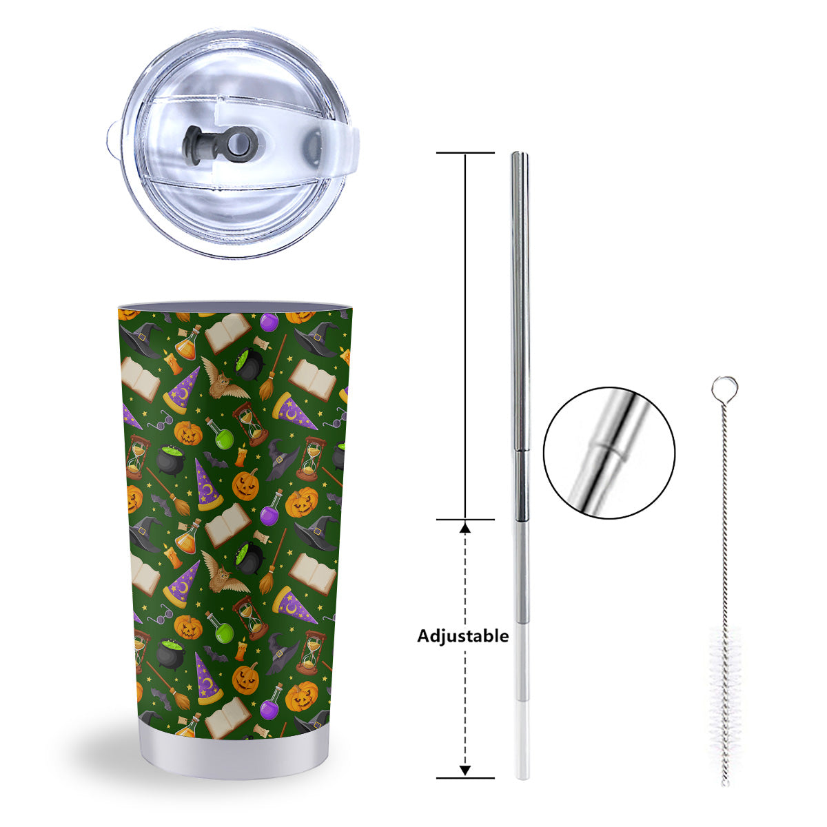 Magical Symbols And Green Print Pattern Tumbler-grizzshop