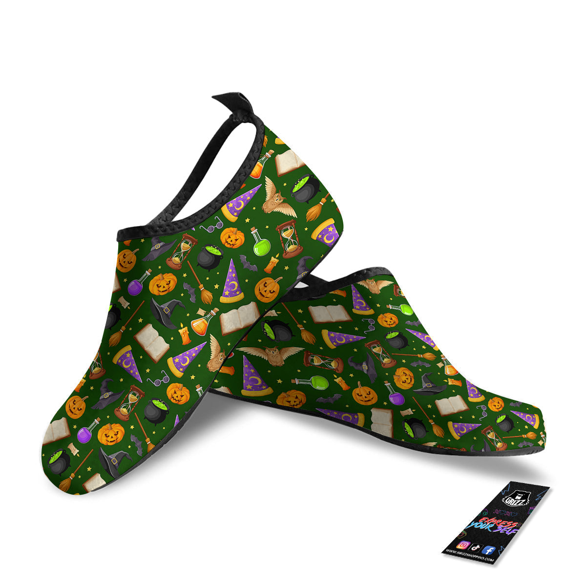 Magical Symbols And Green Print Pattern Water Shoes-grizzshop