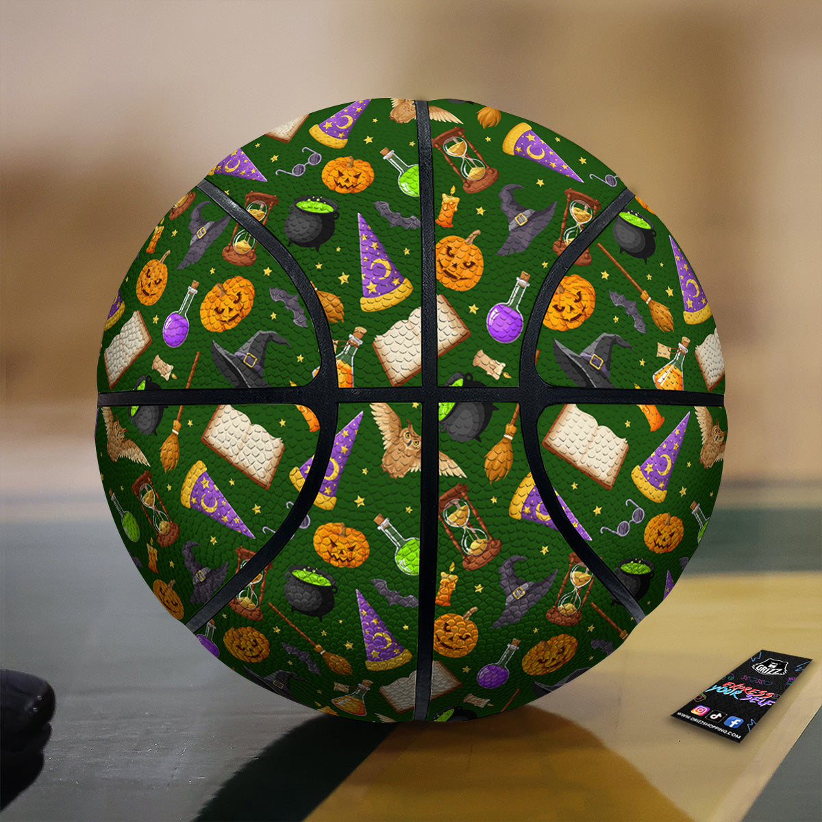 Magical Symbols And Green Print Pattern Basketball