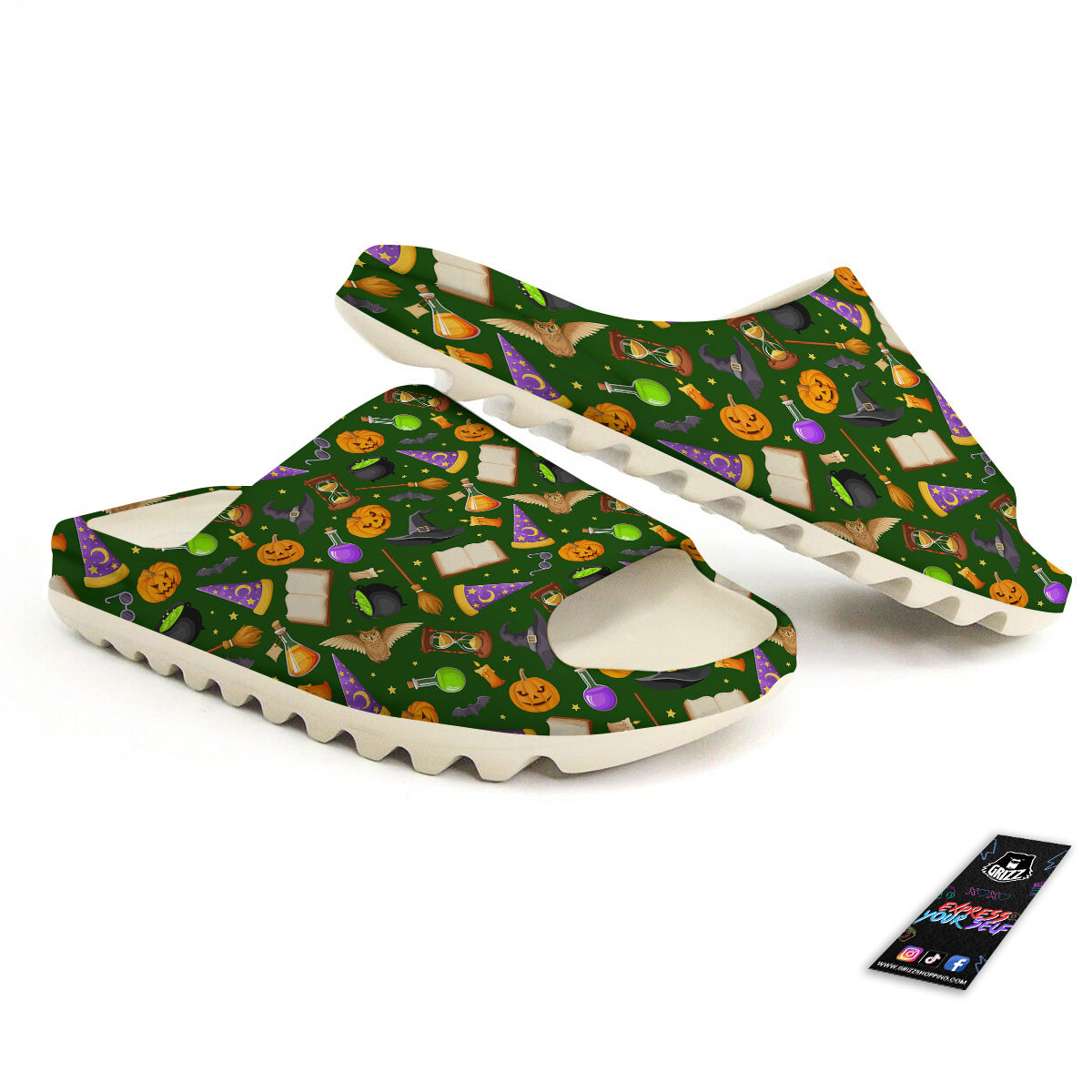 Magical Symbols And Green Print Pattern Sandals-grizzshop