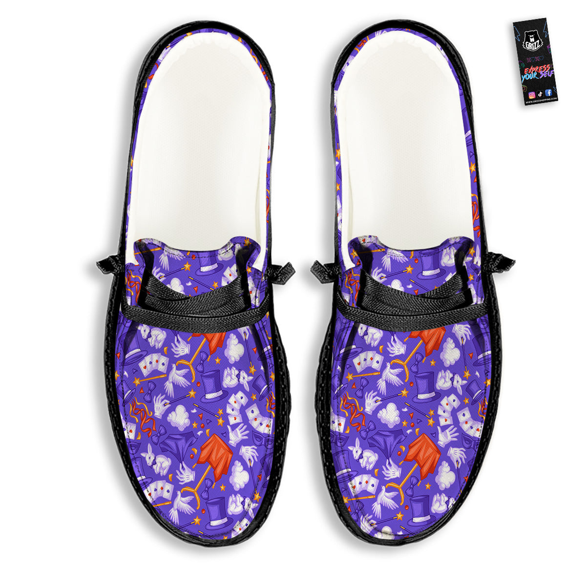 Magician Purple Show Print Pattern Black Loafers-grizzshop