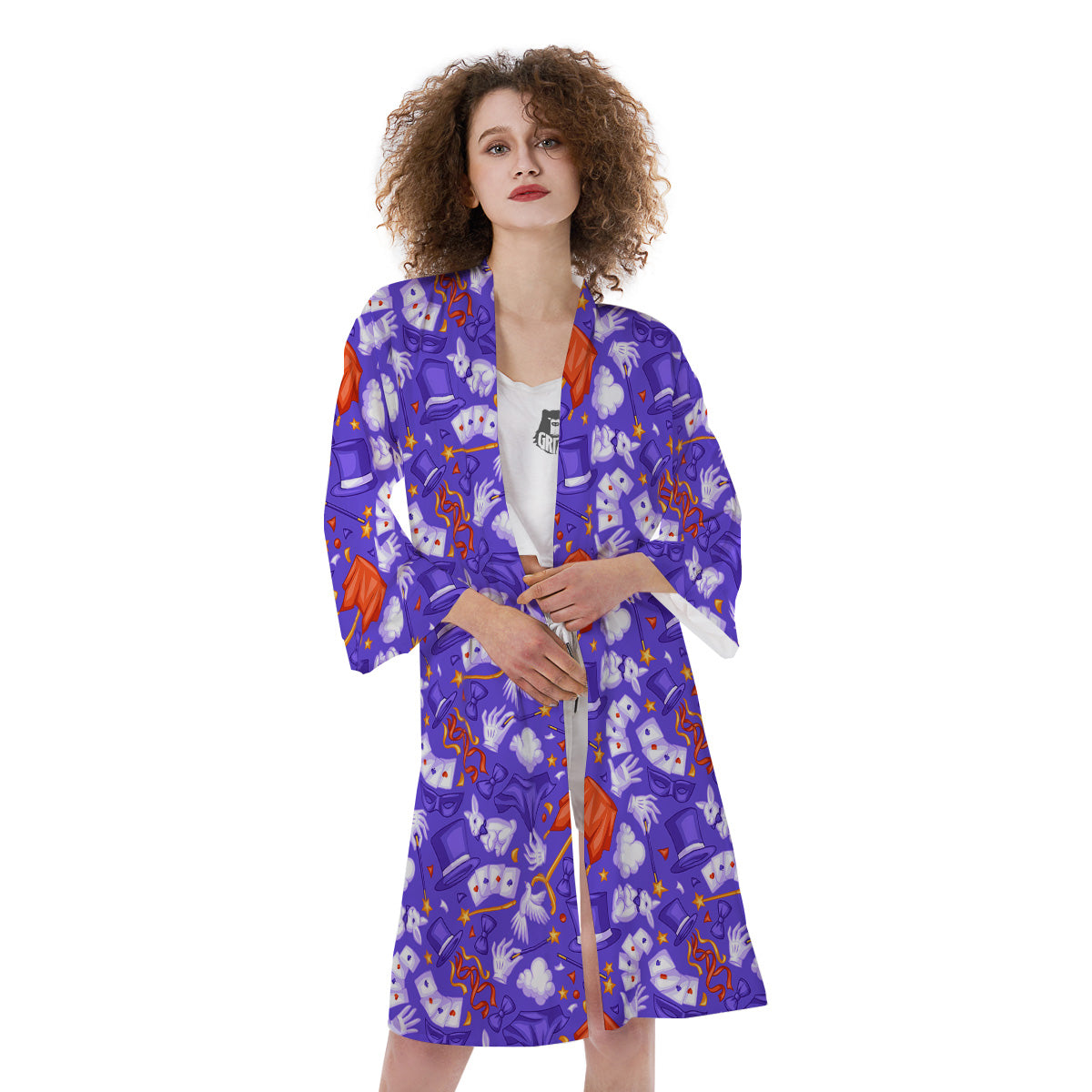 Magician Purple Show Print Pattern Kimono-grizzshop