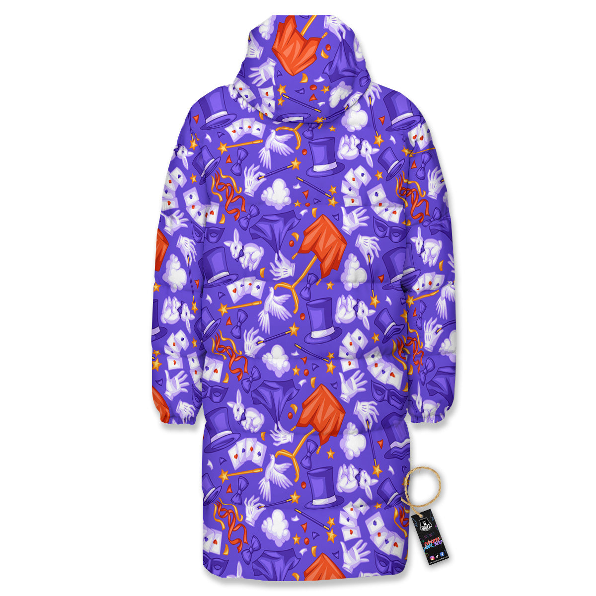 Magician Purple Show Print Pattern Long Down Jacket-grizzshop