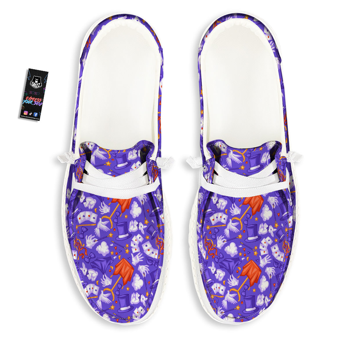 Magician Purple Show Print Pattern White Loafers-grizzshop