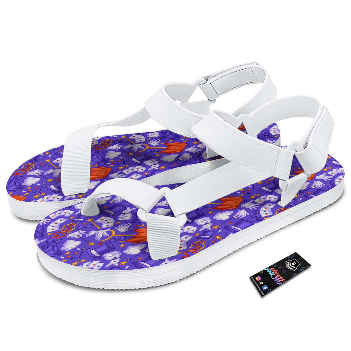 Magician Purple Show Print Pattern White Open Toe Sandals-grizzshop