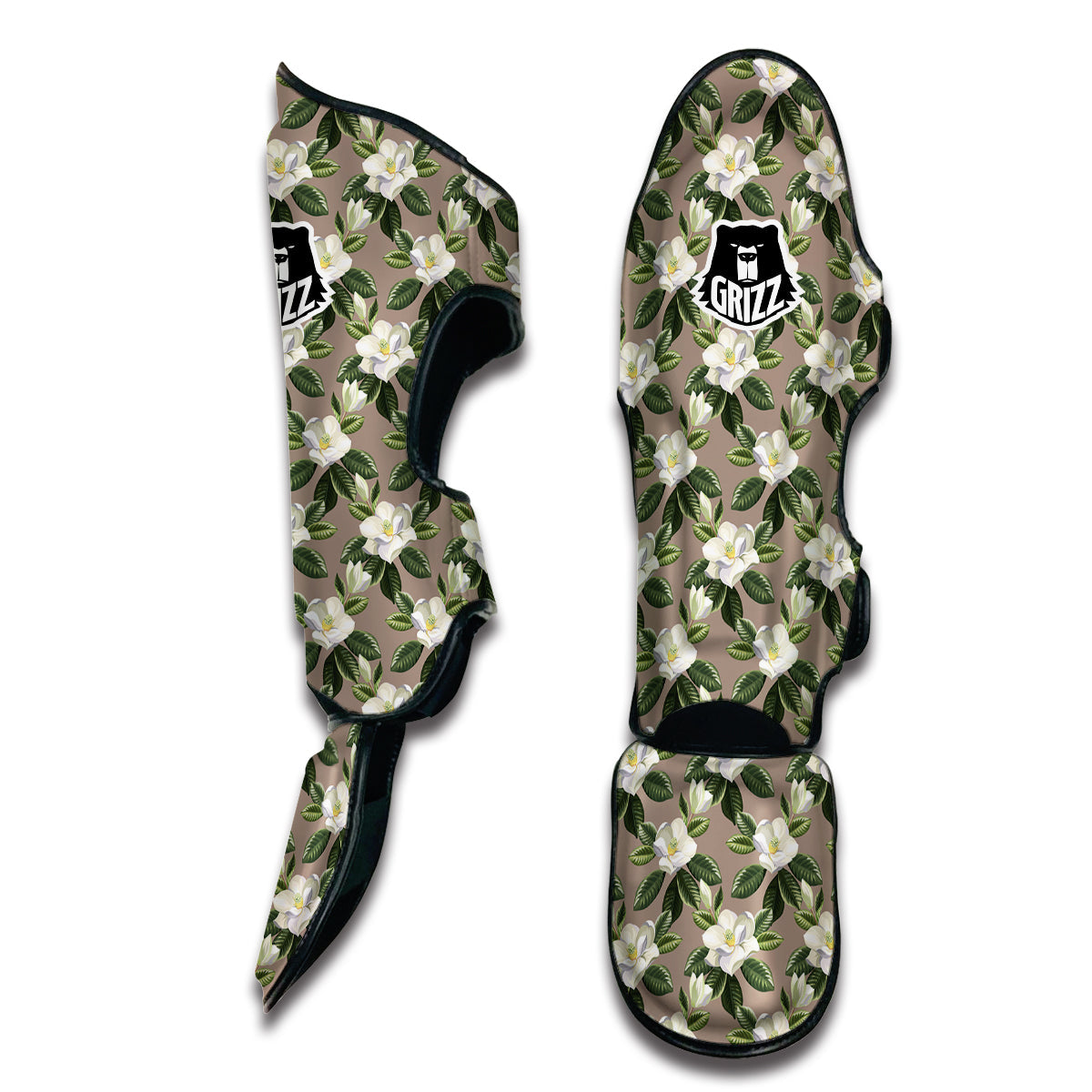 Magnolia Exotic And Brown Print Pattern Muay Thai Shin Guards-grizzshop